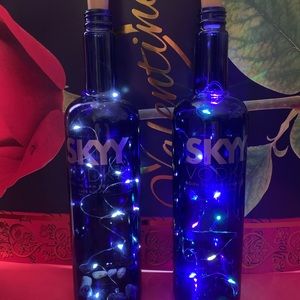 Blue bottles with lights.